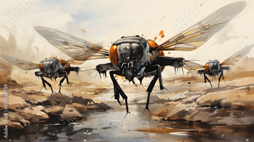 Drone Swarms Watercolor