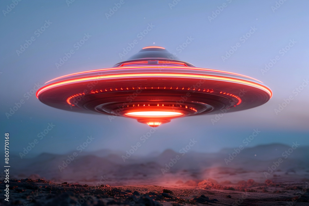 Mysterious Unidentified Flying Object Hovering Over Mountainous Landscape in Cinematic Sci-Fi Style Digital Render Mysterious Unidentified Flying Object Hovering Over Mountainous Landscape in Cinematic Sci-Fi Style Digital Render