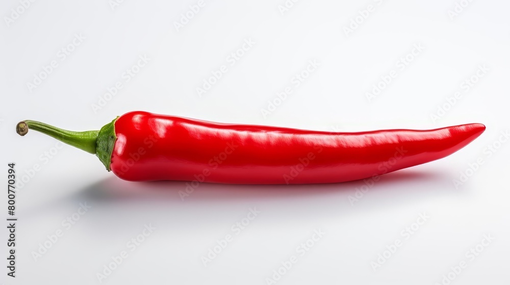 A single red chili pepper on a white background A single red chili pepper on a white background