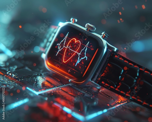 A conceptual scene of a health monitoring watch alerting to potential heart risks