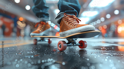 A 3D model of a person skateboarding, dynamic action isolated on white photo