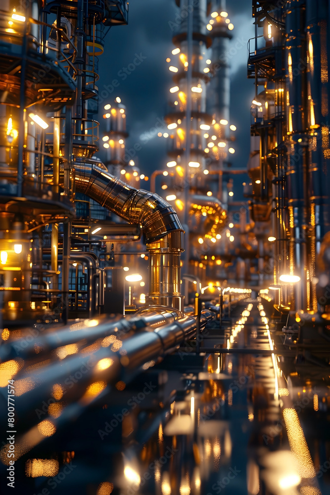 The Opulent Majesty of High-Priced Oil Refinery Tours Captured in 3D Rendering with Cinematic Lighting and Prime Detail