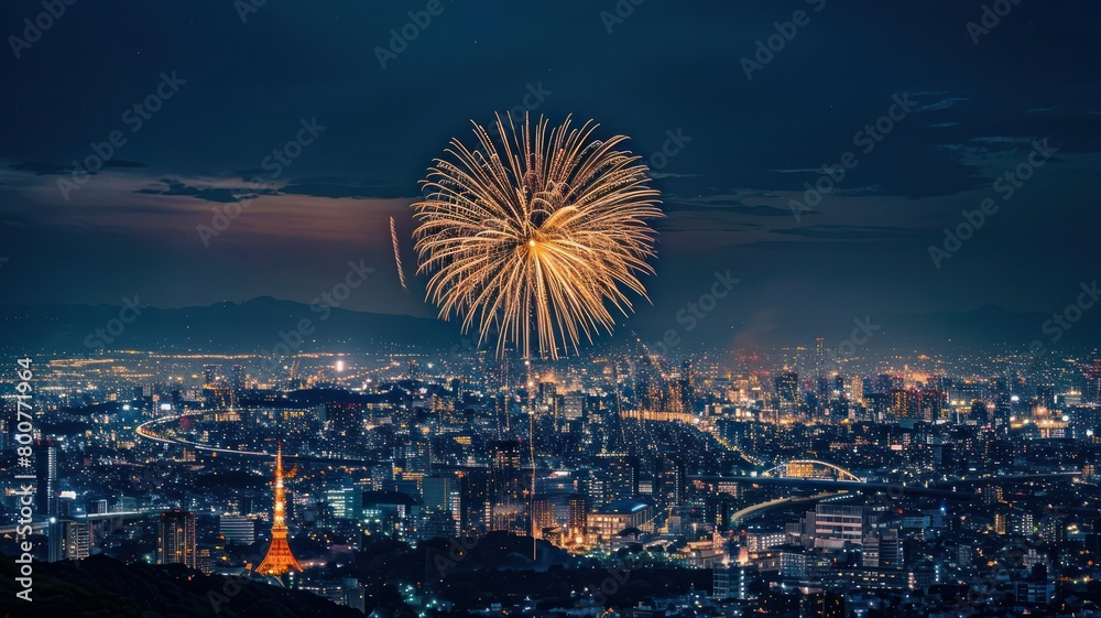 Fireworks over the city background. Happy 4th of July of Independent day for holiday celebrations. background. For USA Labor day celebration. With Happy Labor Day Weekend text. Fireworks over the city background. Happy 4th of July of Independent day for holiday celebrations. background. For USA Labor day celebration. With Happy Labor Day Weekend text.