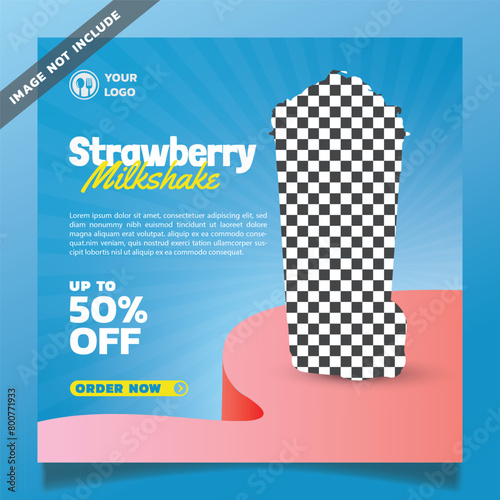 strawberry milkshake social media post flyer template design
