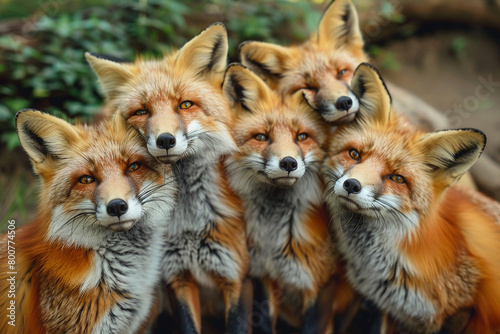 Charming foxes pose for the camera photo