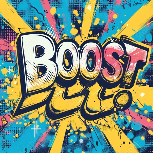 a text  BOOST  retro illustration in the style of graphic graffiti