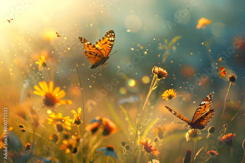 Enchanting butterflies flutter among sun-kissed meadows © Papisut