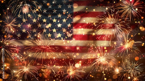USA flag in glitters background. Happy 4th of July of Independent day for holiday celebrations. background. For USA Labor day celebration. With Happy Labor Day Weekend text.