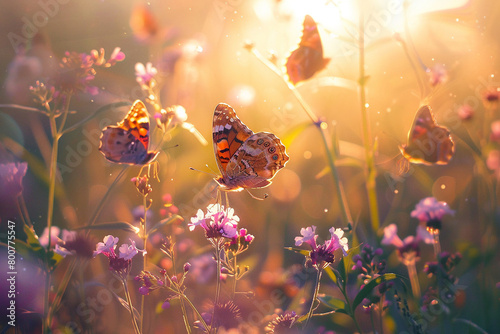 Enchanting butterflies flutter among sun-kissed meadows