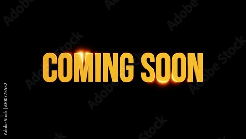 Animation coming soon text gold color blur effect with black isolated background 4k video looping. 3d illustration rendering