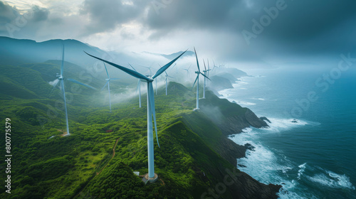 Wind turbines are on the coast