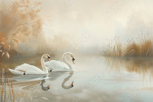 Graceful swans glide across tranquil lakes