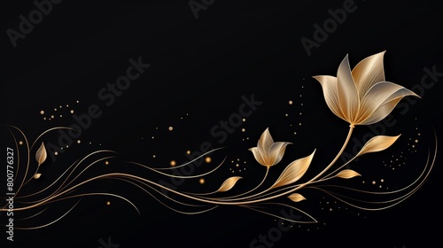 A golden flower made of tiny particles on a black background.