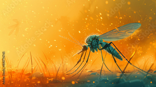 A mosquito is standing on a grassy field