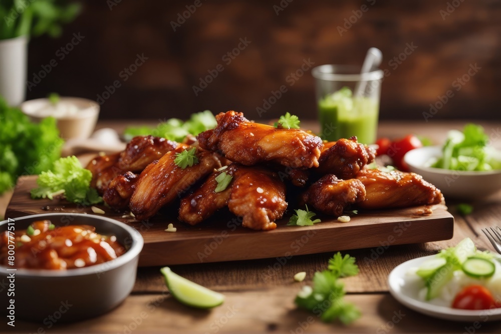 'crispy barbecue chicken wings celery wooden serving tray food bar-b-q sauce fried snack appetising dip fast rustic pile heap meat closeup selective focus nobody meal dish platter tasty delicious' 'crispy barbecue chicken wings celery wooden serving tray food bar-b-q sauce fried snack appetising dip fast rustic pile heap meat closeup selective focus nobody meal dish platter tasty delicious'