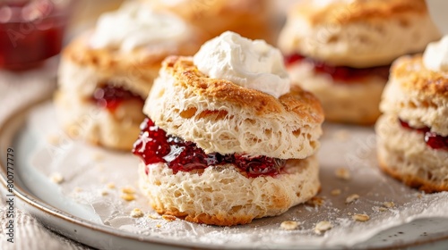 Wallpaper Mural Delicious baked scones with clotted cream and jam, close up, soft textured light, perfectly isolated for clean viewing, studio lighting Torontodigital.ca