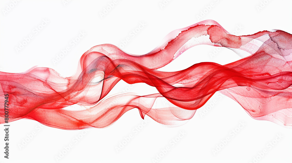 Red flowing lines watercolor painting isolated on white background. Red flowing lines watercolor painting isolated on white background.