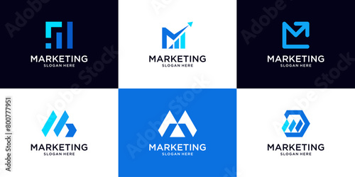 Set of modern marketing arrow logo design template.