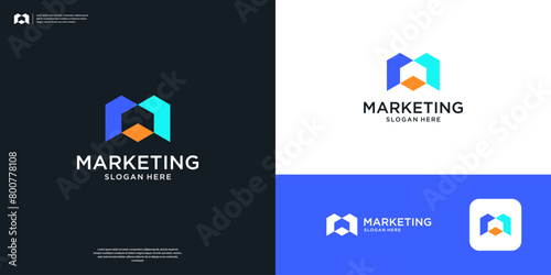 Letter M with negative space arrow logo design inspiration.