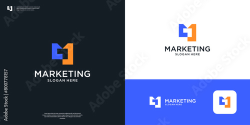 Modern marketing M letter logo with negative space arrow symbol logo design.