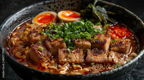 top view of a delicious ramen noodles, not spicy, photography © jixiang