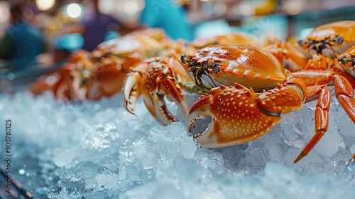 Fresh crabs displayed on ice, shot in a market-like setting but with a clean, isolated background to enhance the raw, fresh appeal of the seafood