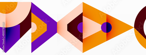 A display of artful creativity with a row of vibrant geometric shapes rectangles, triangles, painted in shades of magenta on a white background, showcasing symmetry and patterns