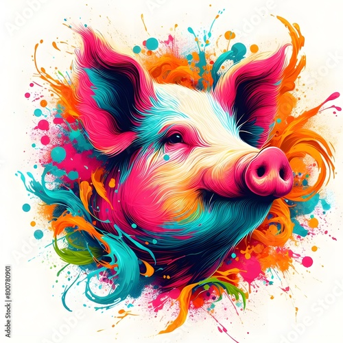illustration of A pig with splashes of paint surrounding t-shirt design ©  InteriorDesigner