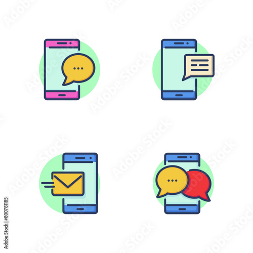 Cell phone messages line icon set. Notification on screen, smartphone new message, email, online chat. Using mobile phone, modern technology concept. Vector illustration for web design and apps © Bro Vector