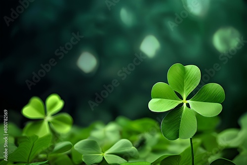 Four Leaf Clover Stands Out Against Green Leaves Clover Banner.