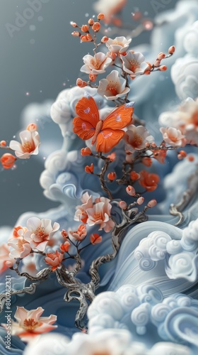 Whimsical paper garden, exquisite butterfly and floral sculptures. crafted with care, illustrating dreams and romance, perfect for banner displays with organic charm