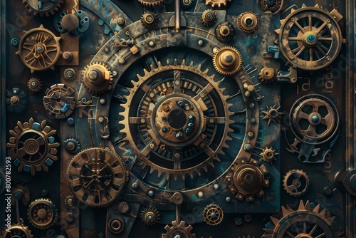 An intricate  clockwork-inspired lock mechanism  interlocking gears and coded symbols representing the complexities of encryption  photorealistic