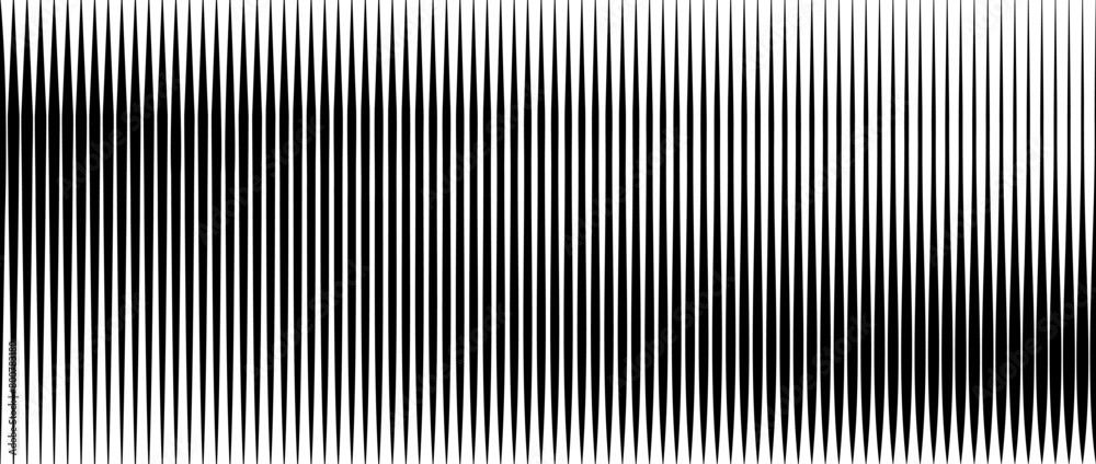 Obraz premium Line halftone gradient texture. Vibrating vertical gradation background. Repeated stripe pattern backdrop. Black parallel thin to thick stripe moire backdrop for overlay, print, cover. Vector