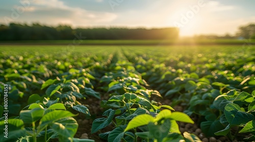 Organic green soybean harvest in an outdoor eco-friendly farm field, nature's plant product.