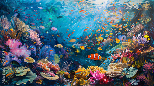 the beauty of the colorful underwater world, beautiful fish and coral reefs