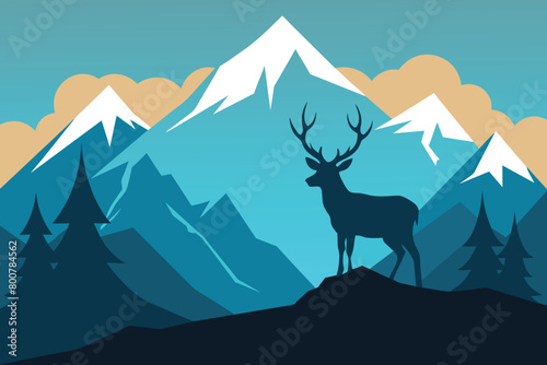 Mountain Landscape With Caribou vector design © mobarok8888