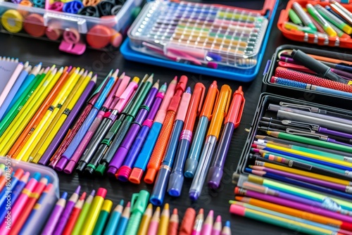 Colorful school supplies neatly