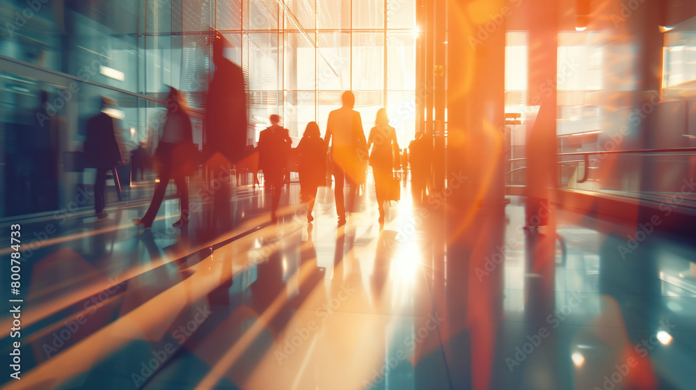 Business people rushing in a modern hall. motion blur