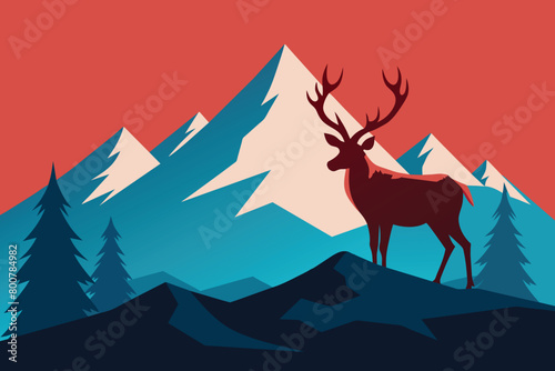 Mountain Landscape With Caribou vector design