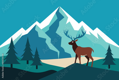 Mountain Landscape With Caribou vector design