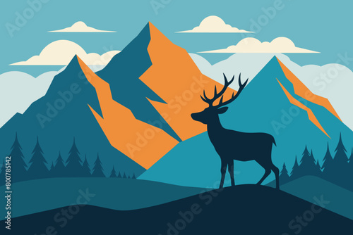 Mountain Landscape With Caribou vector design