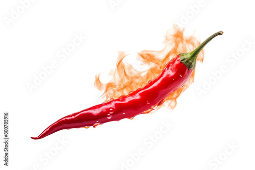 A fiery red chili pepper engulfed in flames, representing hot taste and spiciness on a transparent background. Generative AI