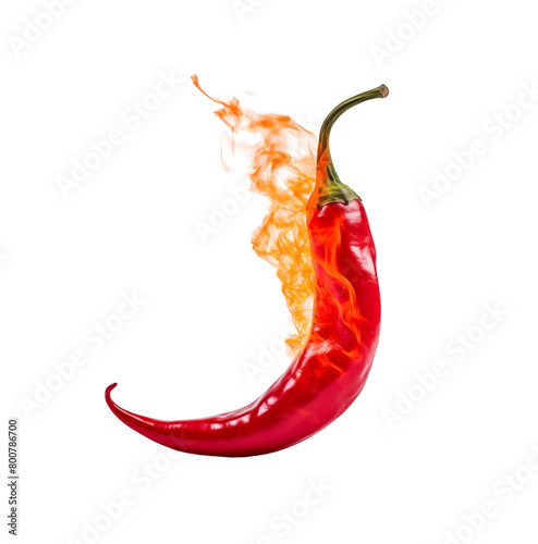 A fiery red chili pepper engulfed in flames, representing hot taste and spiciness on a transparent background. Generative AI