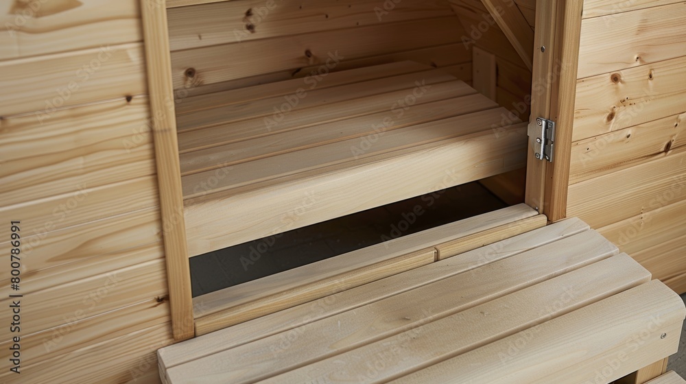 A sauna with a unique folding design allowing for it to be easily stored when not in use and saving valuable floor space.. A sauna with a unique folding design allowing for it to be easily stored when not in use and saving valuable floor space..
