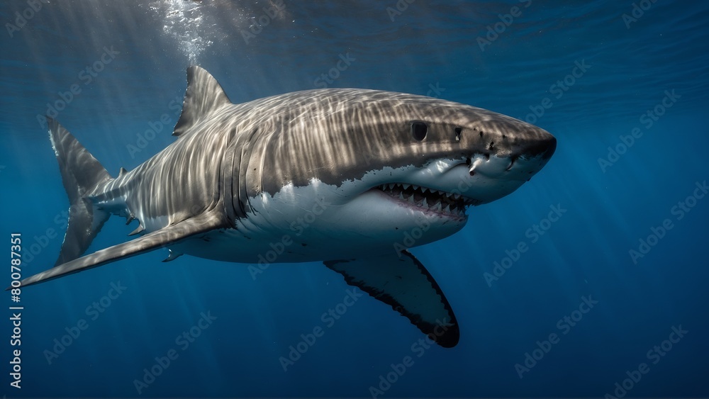 Fototapeta premium Great white shark with blue background