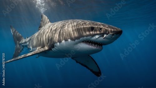 Great white shark with blue background