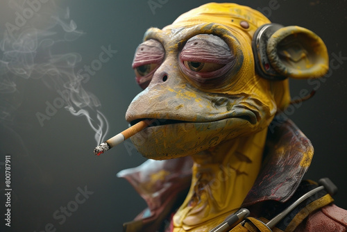 A monkey like character smoking cigarette - Generative AI