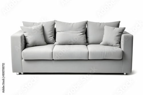 Grey sofa with 4 pillows modern style isolated on white background ,included Clipping path