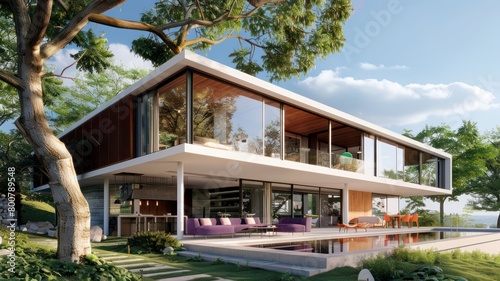 Exterior view of multiple modern house. Architecture 3d rendering of minimal modern house with natural landscape. Front of modern House background.