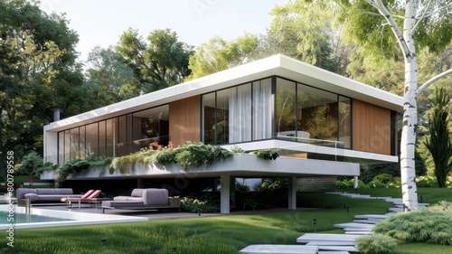 Exterior view of multiple modern house. Architecture 3d rendering of minimal modern house with natural landscape. Front of modern House background.